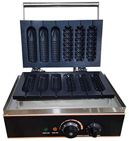 Waffelgerät 1500W Waffle Maker Machine 6 Stück lolly waffle hotdog maker Waffelmaschine Waffeleisen for Waffle Making and Sausage Corn Baking Anti-Haftbeschichtung