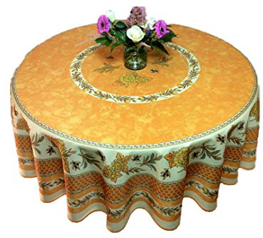 Tischdecke Provençale, rund, schmutzabweisend, 180 cm, Sonnenblume, Biene, Gelb