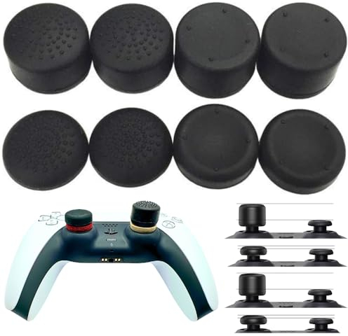 MaD Vision® Set di 4 Paia (8 pezzi) di Thumb Grips Ergonomici per Controller compatibili con PS5/PS4|Xbox Series X/S/One/360|Nintendo Switch Pro. Diversi Spessori & Texture [14/8/6 mm] (Nero)