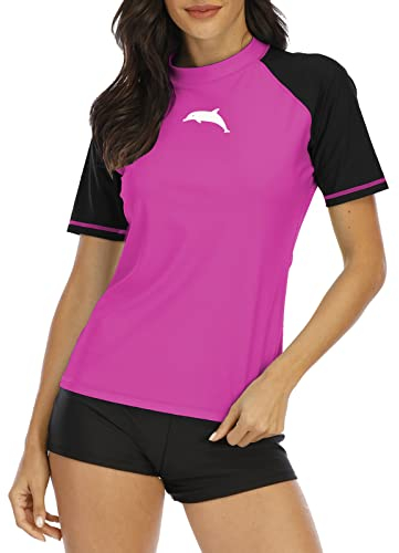 Halcurt Damen Badeoberteile mit Ärmeln Sonnenschutz Shirt Badeanzug Rash Guard