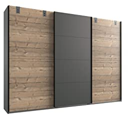 möbelando Komplettschlafzimmer Malmö aus Spanplatte in Graphit mit Absetzungen in Silver Fir-Nahcbildung. Abmessungen (B/H/T) 562x210x210 cm