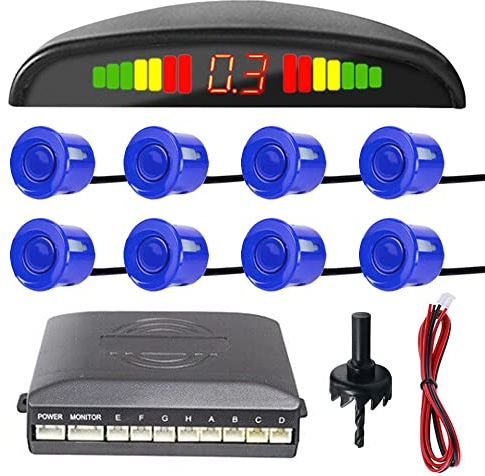 MOCNT Auto Einparkhilfe 8 Sensoren Rückfahrhilfe Kfz Rückfahrwarner Einparksystem Hinten Parksensoren Rückwärtsparkhilfe Rückfahrradarsystem Buzzer Alarm Warnung Blau