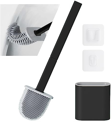 OPAHUTER Escobilla WC con Secado Rápido, Cepillo Limpiador de Inodoros de Silicona, Escobillas de Baño Negra con Mango Antideslizante y Base Antigoteo