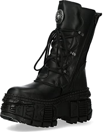 New Rock Stiefel Unisex WALL373-S5 Schwarz Leder Plateau Gothic Emo Goth Punk - schwarz 39