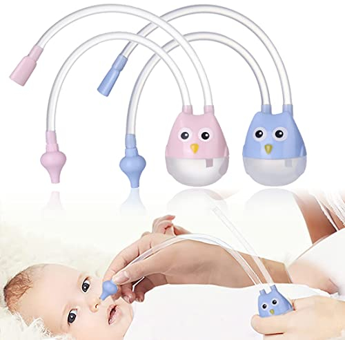 2 Stück Cartoon baby nasensauger,Anti reflux katheter nasensauger,Nose filters,Schleimabsauger,Nasensauger baby,für Kleinkinder geeignet(Rosa und blau)