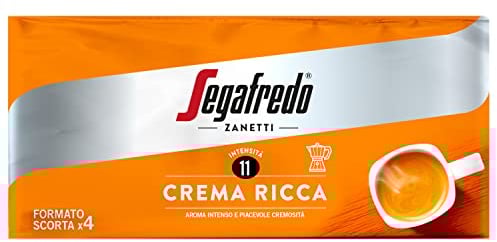 Segafredo Zanetti ground Coffee Crema Ricca (4 x 250 grams) - Suitable for Moka - Line le Classiche, medium Roast, intense Aroma and pleasant Creaminess