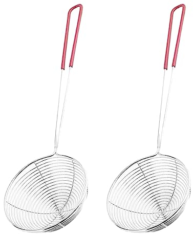 Lot de 2 cuillères à mousse, passoire Spider Skimmer, cuillère à spätzle, louche à mousse en acier inoxydable, louche en maille avec long manche et trou de suspension pour cuisiner et frire, filtre