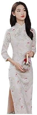 Robe Chinoise pour Femme - Cheongsam Qipao Style Jeune Haut De Gamme Élégante Automne À Manches Longues Rose Broderie Rétro Améliorée Robe pour Femme,Style A,XXL