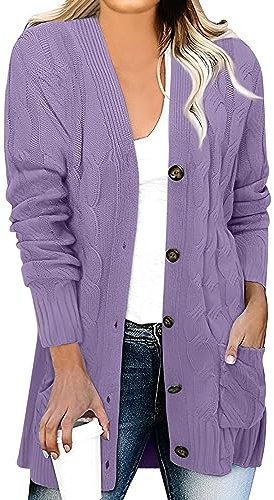 Strickjacke Damen Lang, Oktoberfest Damen Outfit Damen Strickjacke, Damen Strickjacke Kurz Cardigan Damen, Strickjacke Damen Lang Schwarz Strickweste Damen Lang Strickjacke Beige Damen(1-Purple,XXL)
