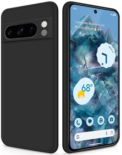 GiiYoon Case Compatible with Google Pixel 8 Pro, Silky-Soft Touch Full-Body Protective Phone Silicone Case, Shockproof Cover with Microfiber Lining, Black