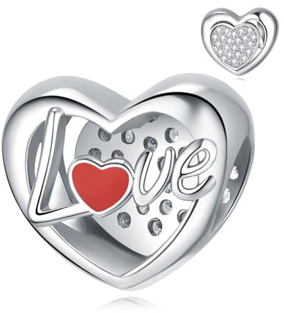 LANBEIDE Liebes Herz Beads für Pandora Charms, 925er Sterlingsilber Herz Beads für Pandora Armband, Weihnachten, Geburtstag, Valentinstag, Geschenke für Frauen