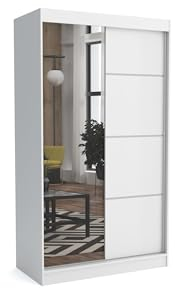 Brent - Kleiderschrank mit Spiegel Tom, 120cm Breit, Schlafzimmerschrank mit 1 Kleiderstange und Einlegeböden für Kleidung, Kleiderschrank Weiß
