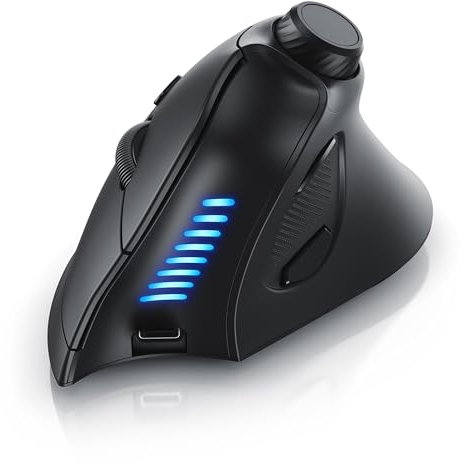 CSL - Vertikal Maus Bluetooth und Funk 2,4 GHz - Wireless kabellos Funk - vertikale Ausführung - ergonomisches Design - gegen Mausarm Tennisarm - Multimedia-Drehregler - PC Windows 11 Linux