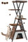 FourFurPets 184 cm Katzenbaum, moderner Katzenturm für drinnen, mehrstöckiges Katzenhaus mit Höhlen, hoher Katzenbaum mit Kratzbrett, hölzerner Katzenturm mit großer Plattform, rustikaler Braunton