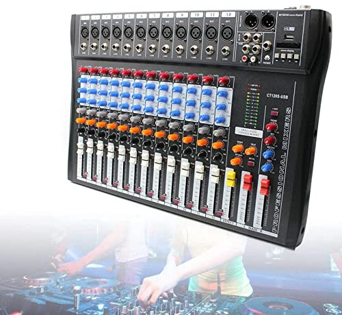 Audio Interface With DJ Mixer And Sound Card, Mixer Audio, Portable Podcast Production Studio With 3.5mm Microphone, 12 Channel Mixer For Live, PC, Recording And Gaming