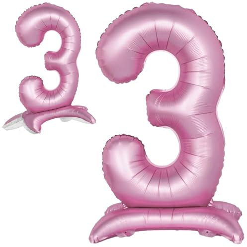 Luftballon 3. Geburtstag Zahl 3 Rosa Stehende XXL Riesen Folienballon 82cm Geburtstagsdeko Mädchen Ballon Zahl Deko zum Geburtstag.