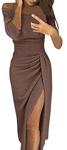 Paillettenkleid Damen Lang, Karneval Glitzer Kleid Damen, Elegant Abendkleid FaschingsKostüme Glitzerkleid Damen Partykleid Sexy Enges Wickelkleid EIN-Schulter-Typ Langarm Pailletten Kleid Damen