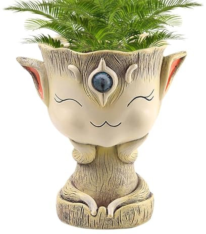 Maceta de resina con diseño de criatura de fantasía, maceta de resina con ojos grandes para exteriores