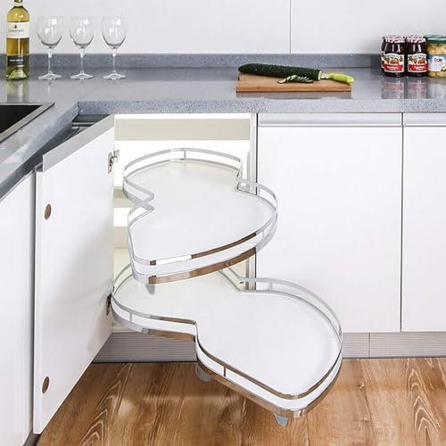 GXXINGIN (Küchenschrank-Eckauszug, Küchenaufbewahrung, Eckschrank-Auszug für 36/900 mm große Schränke, Karussell-Doppelregal, Küchen-Eckkarussell (weiß rechts))
