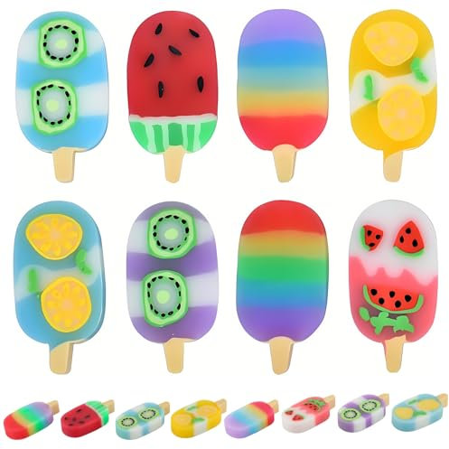 8 Stück Stücke Radiergummi Set, Schulkind Geschenk, Geschenk Einschulung, Fruchtgeschmack Lustige mit Obstmotiv, Eis Radiergummi (Eis)