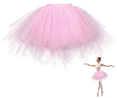 Jupe en Tulle Femme Élégante sans Baleine, Jupe Tutu Rétro Adulte à Couches pour Danse Classique, Fête et Soirée (FR/ES, Alpha/Lettres, Taille Unique, Taille Normale, Taille Normale, Rose Clair)