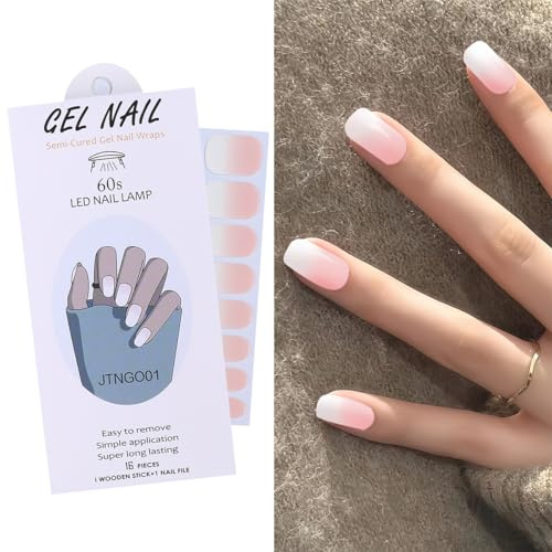 lulir Nagelfolie UV Härtend(16 Stück)-Gel Nail Stickers Easy On-UV Gel Strips -gel Nagelfolien, Fingernägel zum Aufkleben-Nagelsticker - Nagellackstreifen -Nagelaufkleber (Nebelpulver)
