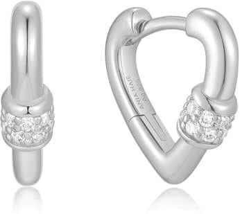 ANIA HAIE Damen Creolen REIMAGINER Mini Heart Clasp Hoop Earrings aus 925 Sterling Silber, verziert mit einem Zirkonia, Länge: 12,3 x 2 mm, inkl. Geschenkverpackung