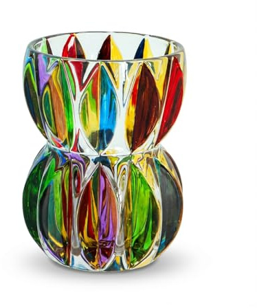 Handbemalte bunte Kristallglasvase, 17,5 cm hoch, handbemalt, bunt