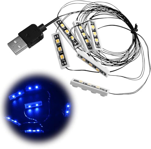 Tulov 6x Blaue LED Bausteinlampen 1x4, USB für Modellbau & DIY | Blaue LED-Leuchten im kompakten 1x4cm Format mit USB-Stromversorgung für Modelle, Bauwelten und individuelle DIY-Projekte