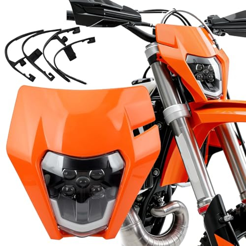 CeyKvo Motorrad Scheinwerfer LED Hauptlicht für KTM EXC250 SX250 SXF250 EXC450 SX350 SXF450 EXC525 640LC4 125cc Enduro Supermoto Offroad Dirt Bike (Orangerot)