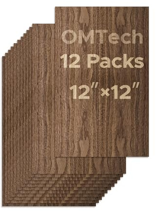 OMTech 12 Pack Walnut Veneer Sheets, 24x12x1/8 Plywood Sheets for Laser Cutting and Engraving, 3mm Plywood Laser Cutter Wood Blanks Consumables for Home Workshop DIY Craft Project