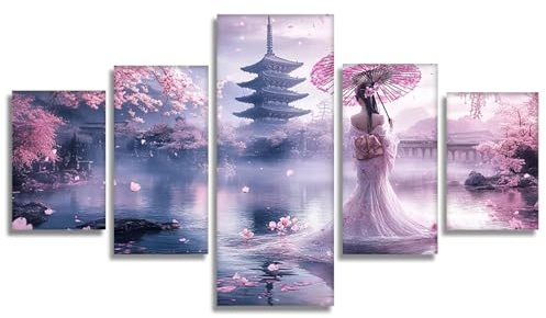 5 pack Diamond Painting Japan, Landschaft Diamond Painting Erwachsene XXL, DIY Vollbohrer Diamanten Edelsteine Kreatives für Erwachsene Mosaik Bastelset für Home Wand Deko, Geschenke 50x30cm, Model579