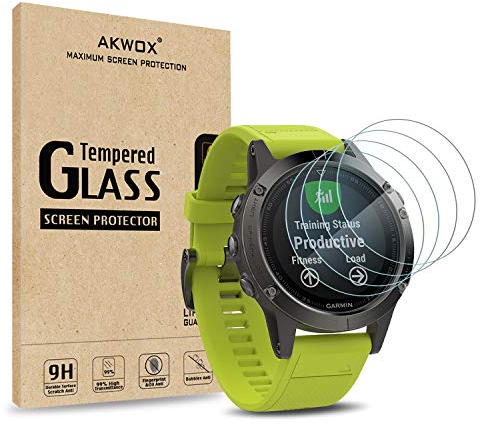 AKWOX 4 Stück Schutzfolie für Garmin Fenix 5 Panzerglasfolie 9H Härtegrad 0.3mm Kratzfest HD Glasfolie für Fenix 5