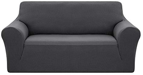 Deconovo Sofabezug für 2-Sitzer, Grau, mit Armlehnen, dehnbar, Jacquard, Bezug für Kindersofa, bequem, für Wohnzimmer