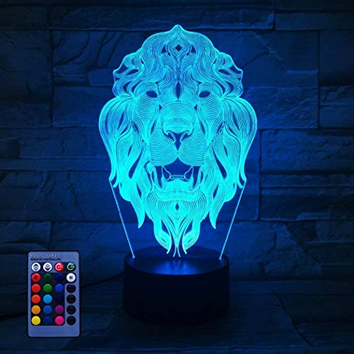 HPBN8 Ltd Kreative 3D Löwe Nacht Licht Lampe USB Power 7/16 Farben Fernbedienung Optical Illusion 3D LED Lampe Formen Kinder Schlafzimmer Geburtstag Weihnachten Geschenke