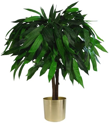 Leaf Design UK Artificial Mango Plant/Tree, Green & Gold, 80cm