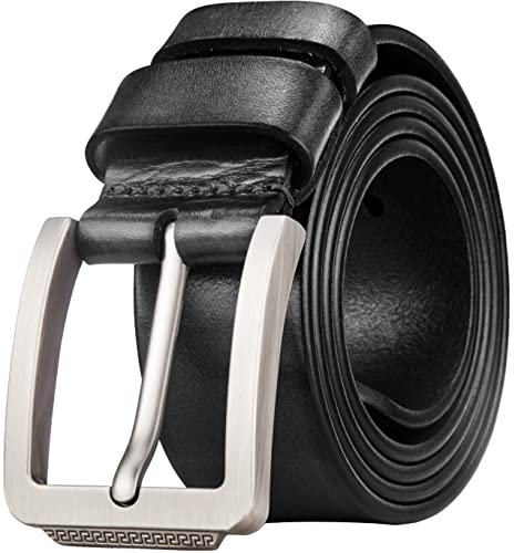 Tolumo Mens Belt Thick Full Grain Leather Belts 1.5 Wide Great for Casual Jeans Dress Work, Adjustable Classic Belt Trim to Fit 658 Black 115cm