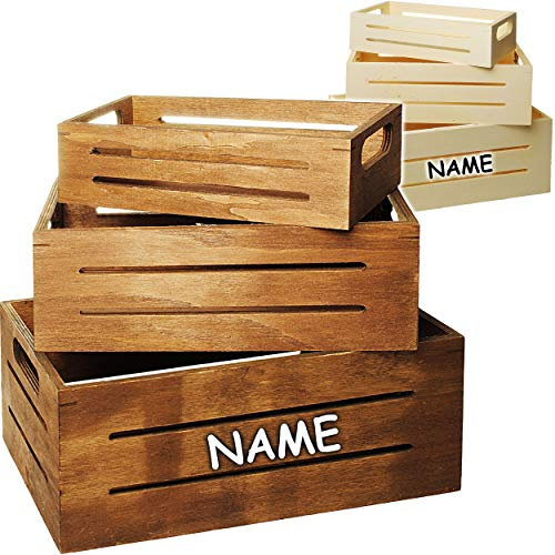 alles-meine.de GmbH 3 TLG. Set Deko Kisten/Holzboxen - Vintage Look - bunter Farb-Mix - hell & dunkel braun - inkl. Name - groß - mittel - klein - Holzkiste - aus Holz - ..