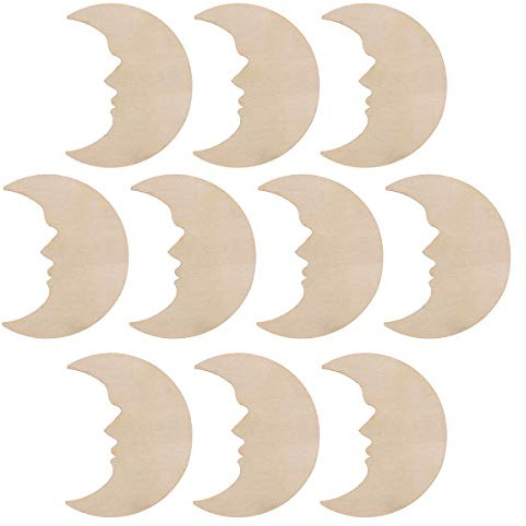 Amosfun Holz-Ausstanzung, Mond-Form, Ornamente zum Basteln, Verzierung, Holz-Dekoration, 10 Stück
