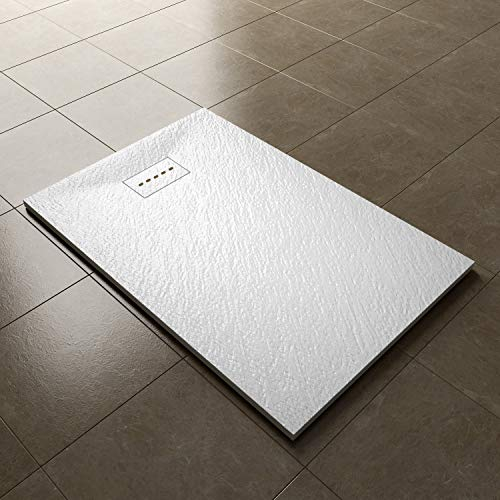ELEGANT 1200 x 900mm Slip-Resistance Shower Base Slate Effect Square Shower Enclosure Tray with Waste and Resin Cover Grate