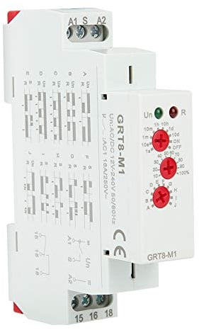 Relé de tiempo digital para riel DIN, AC/DC 12V-240V Temporizador de relé de retardo ajustable de riel DIN multifunción con 10 modos, para control de iluminación, iluminación industrial
