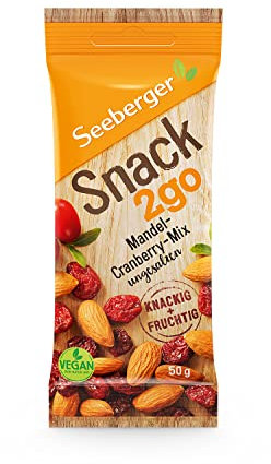Seeberger Snack2go Mandel-Cranberry-Mix 12er Pack: Mix aus gerösteten Mandeln & getrockneten Cranberries - als Snack zum Mitnehmen - ohne Salzzusatz, vegan (12 x 50 g)