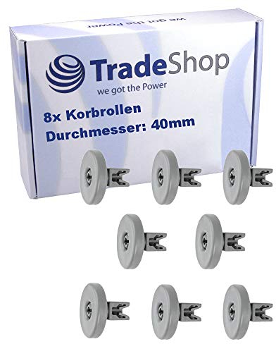 8x Universal Korbrolle Unterkorb-Rolle für Geschirrspüler/Spülmaschinen mit 40mmØ Rollen/Ersatz Räder Reifen für Ihren Geschirrkorb zum Austausch