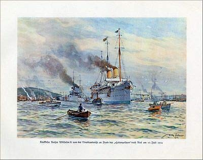 Kunstdruck Rückkehr Kaiser Wilhelm II. von Nordlandreise Yacht Hohenzollern Stöwer A3 37