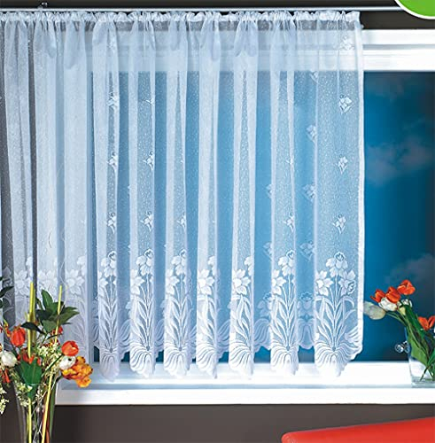 n Jacquard mit Kräuselband, Voile Vorhang mit Kräuselband, Stores Gardinen Schals für Wohnzimmer Schlafzimmer Kinderzimmer Fenster, Transparent Weiß, HxB 145, 300 Deco Home