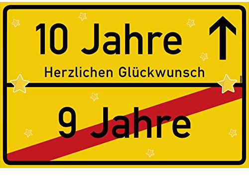 vanva 10. Geburtstag Schild – Lustiges Ortsschild – Geburtstagsgeschenk für Mädchen & Jungen – Witzige Geburtstagsdeko – Party Deko zum 10. Geburtstag – 30x20 cm, Gelb