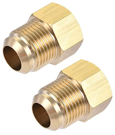 sourcing map Brass Pipe Fitting, SAE 45 Degree 5/8 Flare Male to 1/2 SAE Female (7/8-14UNF Male to 3/4-16UNF Female), Tube Adapter Connector, for Air Conditioner Refrigeration