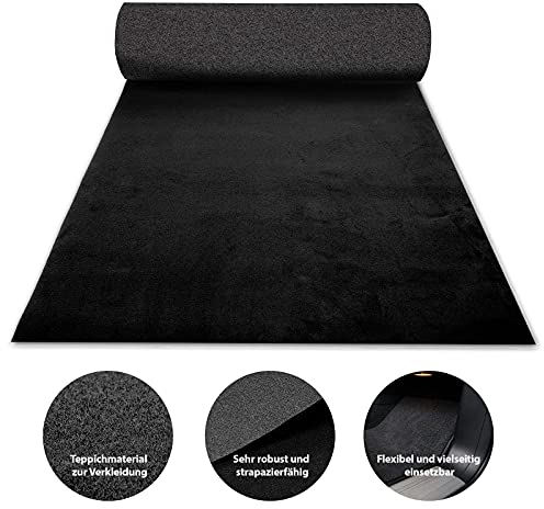 Floordirekt Autoteppich M Kofferraummatte | Innenraumverkleidung für Auto Restauration & Instandhaltung aus hochwertiger Velours-Oberfläche | Meterware Kofferraum Schutzmatte 4mm Schwarz 100 x 200 cm
