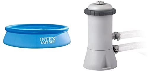 Intex Easy Set Pool - Aufstellpool, 305 x 76 cm & 28604 Krystal Clear Cartridge Filter Pump - Pool Kartuschenfilteranlage - 1,7m3/h, Grau