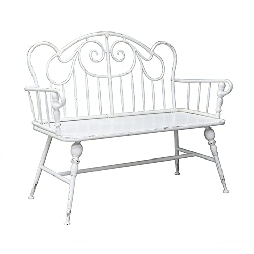 JKXWX Gartenbank Outdoor Rückenlehnenbank Schmiedeeisen Sofa Retro Alt Bank Freizeit Doppelstuhl for Wohnzimmer Garten Balkon Innenhof (weiß/schwarz) Außenbank (Color : White)